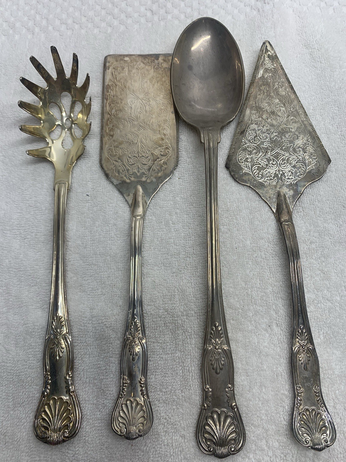 Vintage Hong Kong Silver Plate Serving Pieces Spoon Cake Server Pasta 4 pc Lot