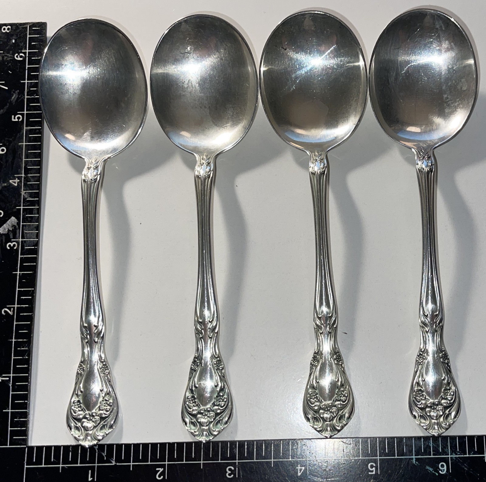 LOT 4 ALVIN CHATEAU ROSE 6 1/4″ SOUP SPOONS .925 STERLING SILVER 134 GRAMS=$310+