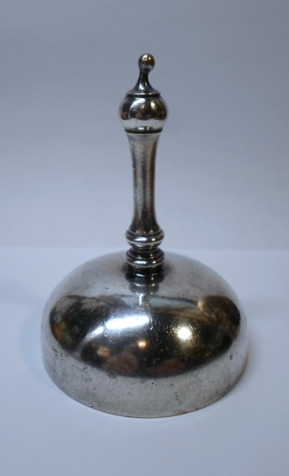 Antique SILVER PLATED TABLE BELL Silver on Brass Ball Finial 3.5″ Tall