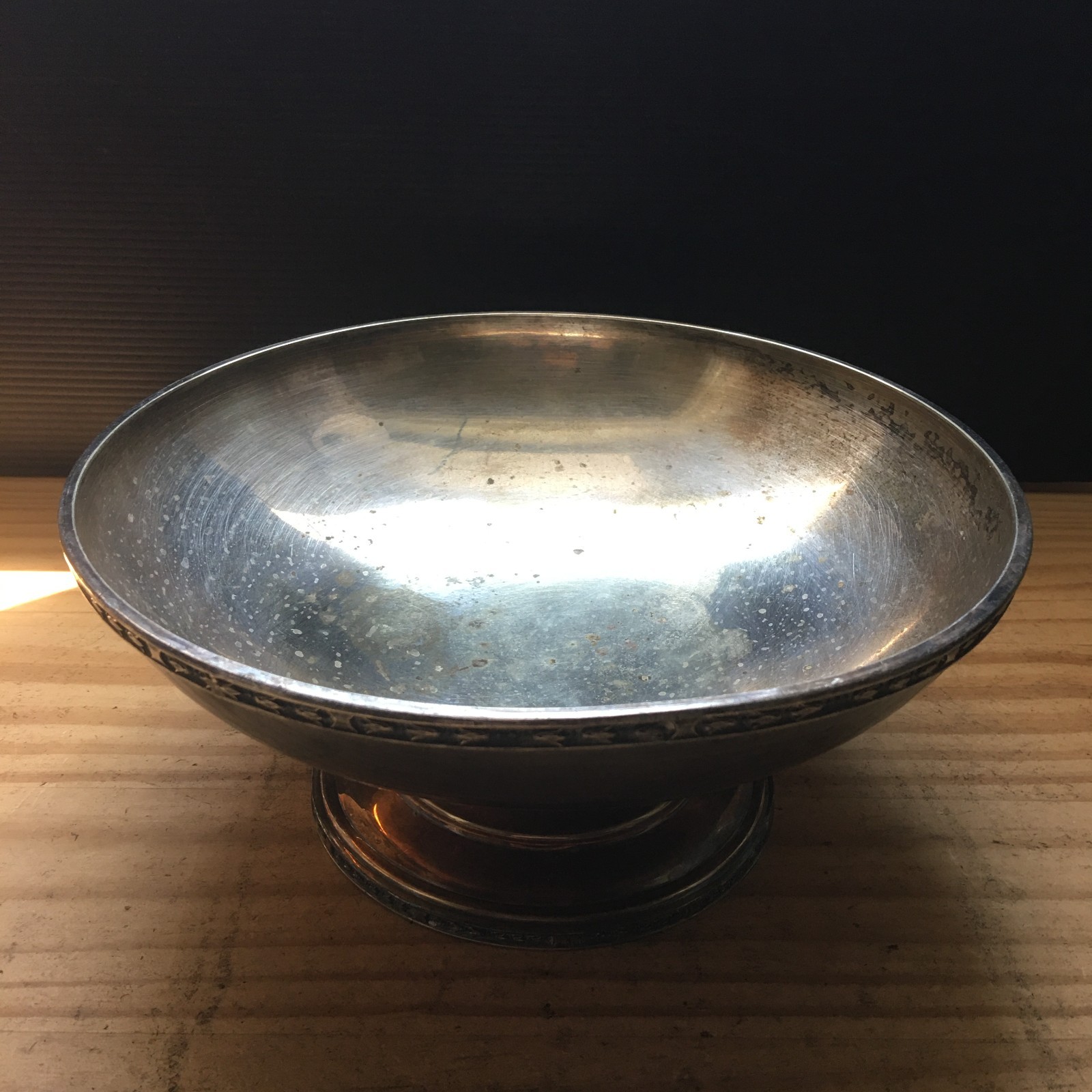 Vintage L.B.S.CO 1759 Nickel Silver Plated Pedestal Bowl W/ Floral Edge 9.5″D