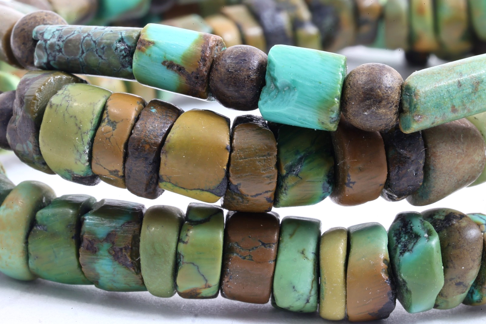 Millennium-Old Set of 2 Tibetan Turquoise Bracelets, Aged Patina Meditation
