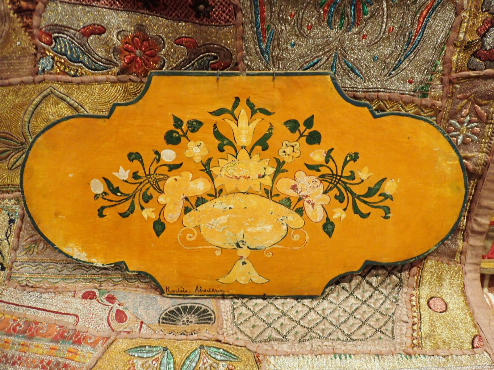 Antique Islamic Decorative Painted Wooden Panel Late Ottoman Era Signed Orange