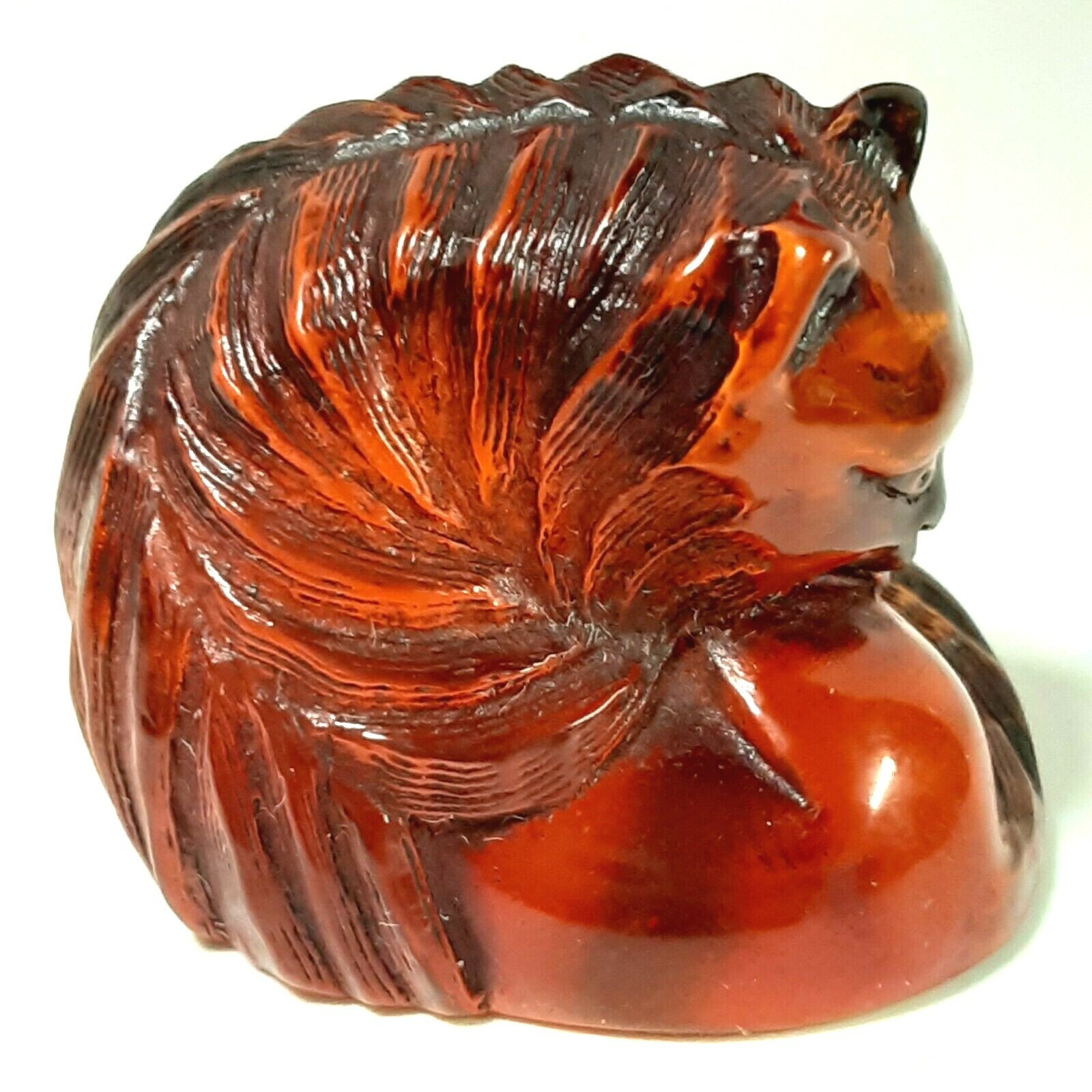 Vintage Netsuke Faux Translucent Amber Cat Figurine Signed