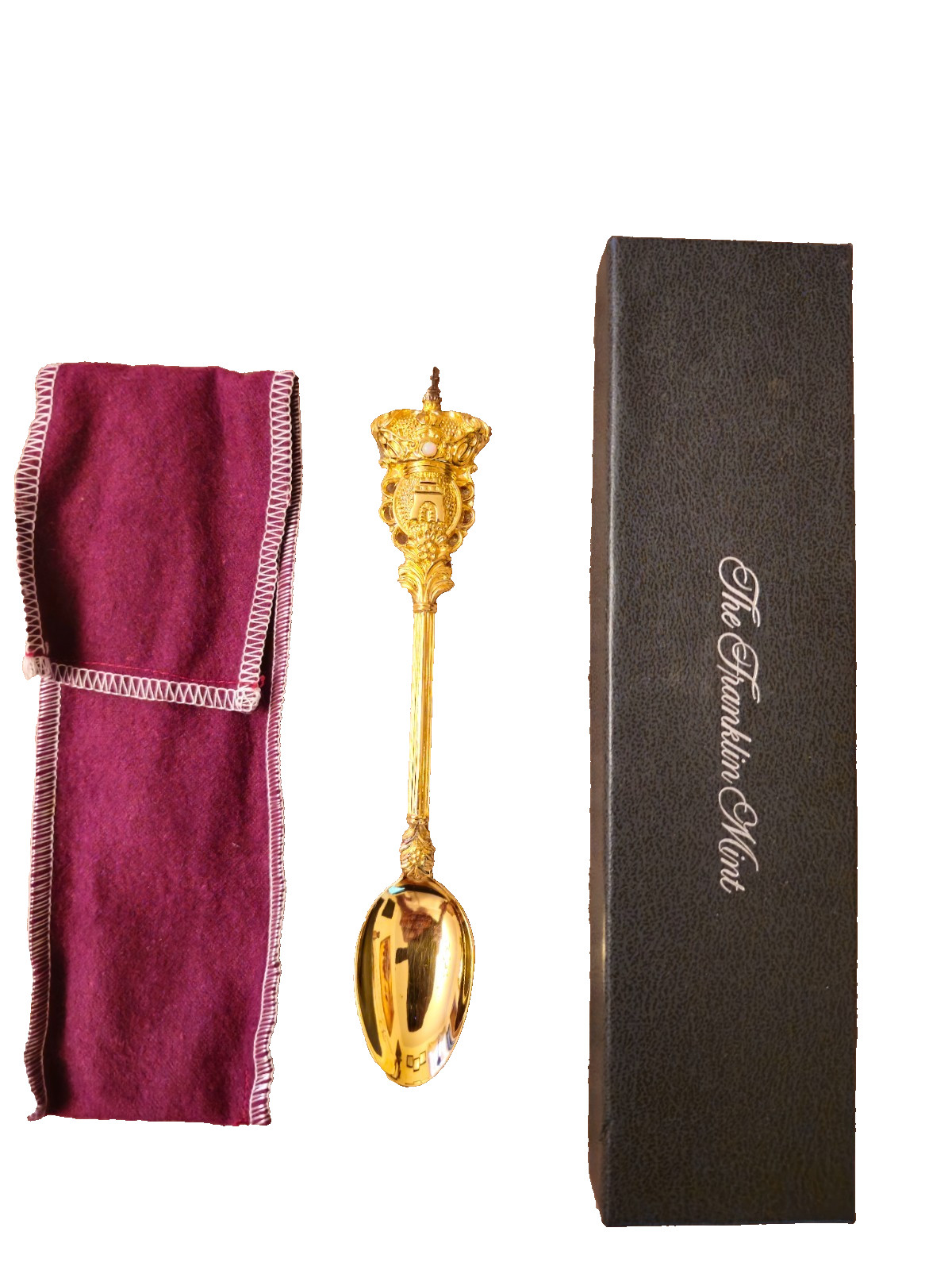 1984 FRANKLIN MINT HOUSE OF FABERGE JEWELED GOLD ON SILVER CROWN SPOON SPAIN