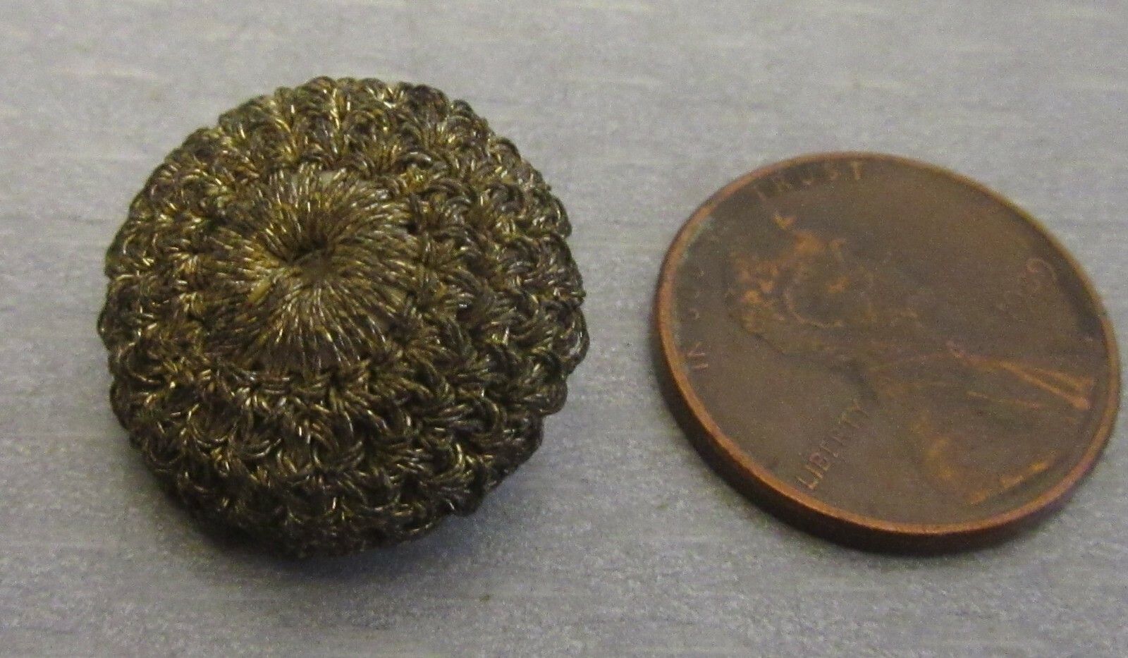 Antique 19C Metallic Passementerie Button Woven Gold Thread Dome Victorian 19mm