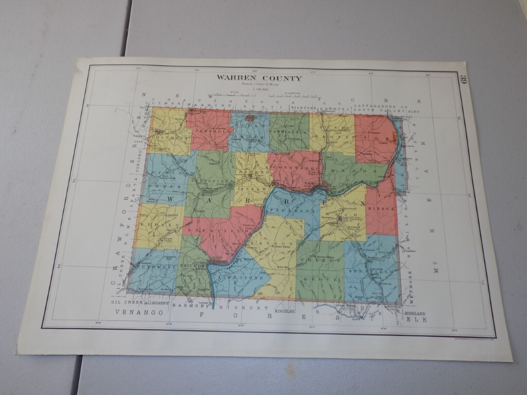 1901 Pennsylvania COLOR Map of WARREN County, by Joseph Bien