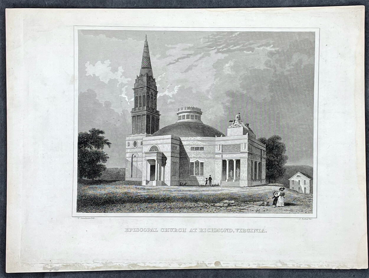 1832 J Hinton Antique Print Monumental Church Broad St Richmond Virginia (35415)