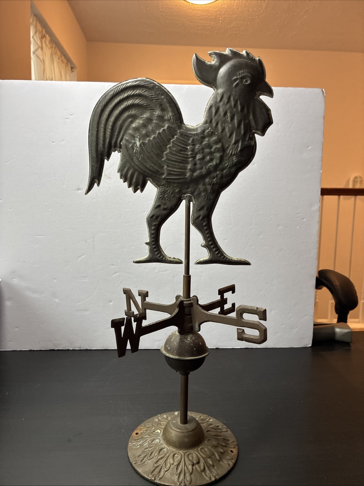 Vintage Weathervane Directional Rooster Top Brass 19 Inches Tall