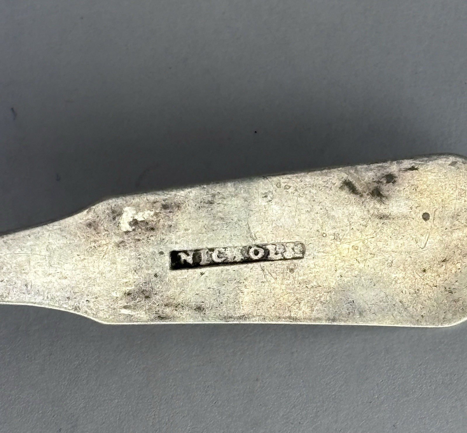 WILLIAM STODDARD NICHOLS RHODE ISLAND SILVERSMITH COIN SILVER SALT SPOON