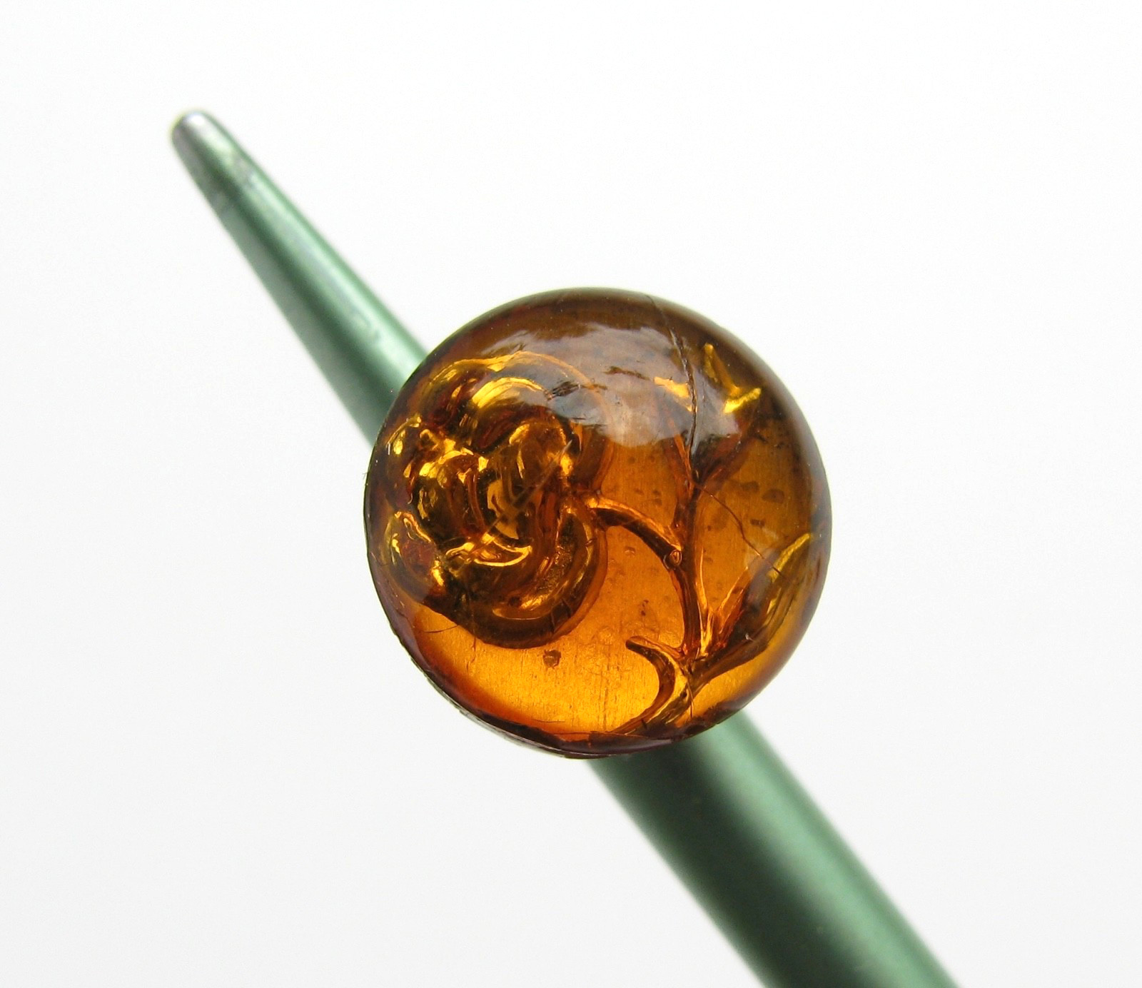 Antique Glass Button Rosette Shank 2pc Cemented Amber Flower Rose