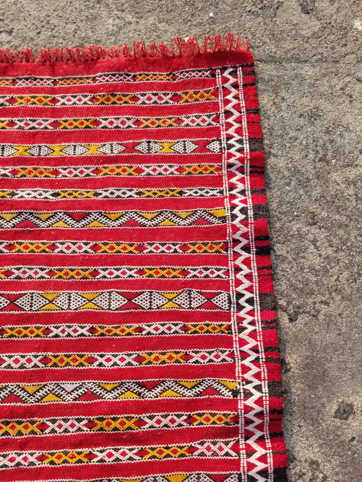 Vintage Traditional Handmade Moroccan Wool Multicolor Kilim 4.0×2.2 ft