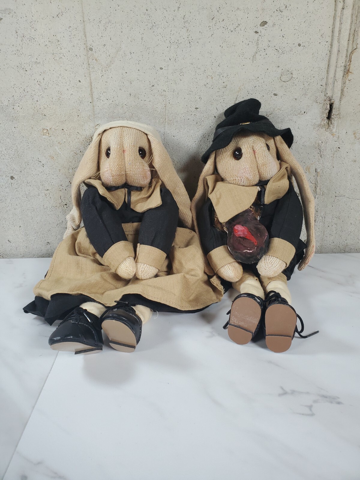 Handmade Primitive Bunny Rabbit Pilgrim Thanksgiving Doll Shelf Farmhouse