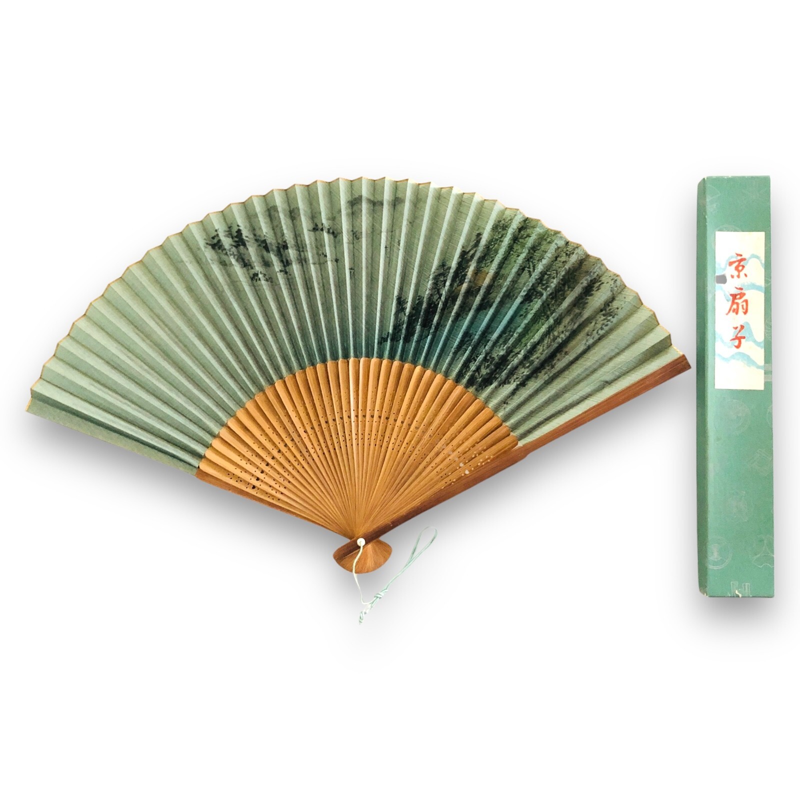 Japanese Folding Fan Sensu Bamboo Zen Craft Earth Tone Tea Ceremony Art Deco F25