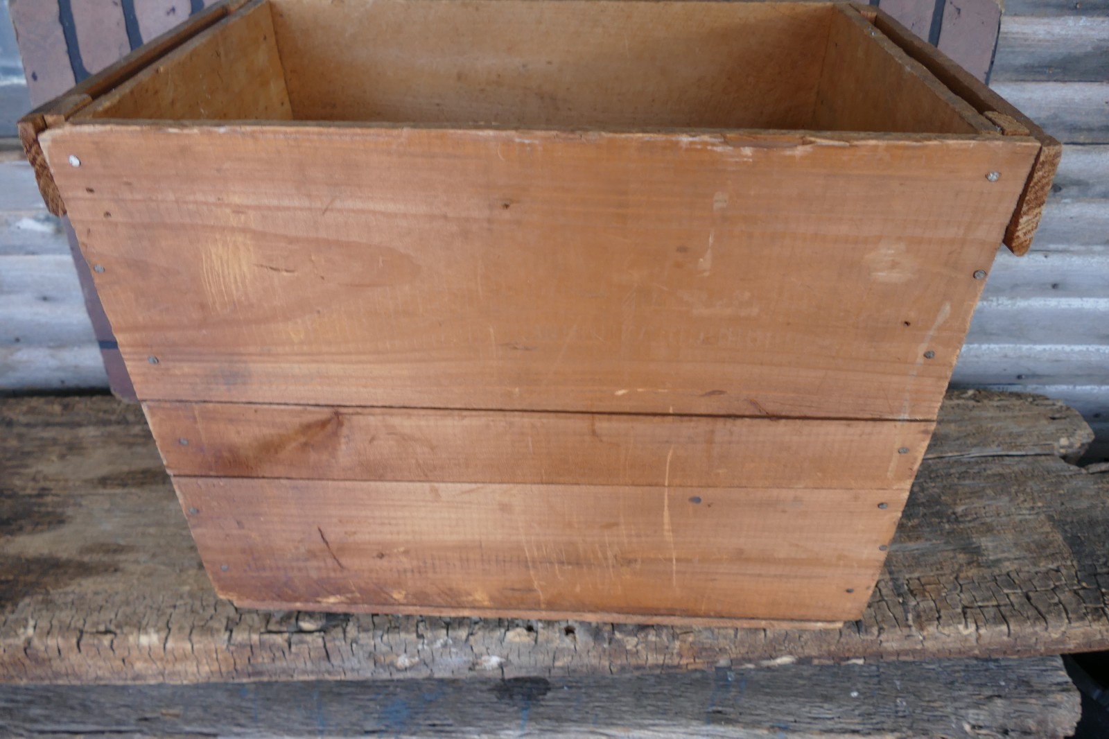 antique primitive 19th c Chase & Sanborn’s coffee wood box crate on castors