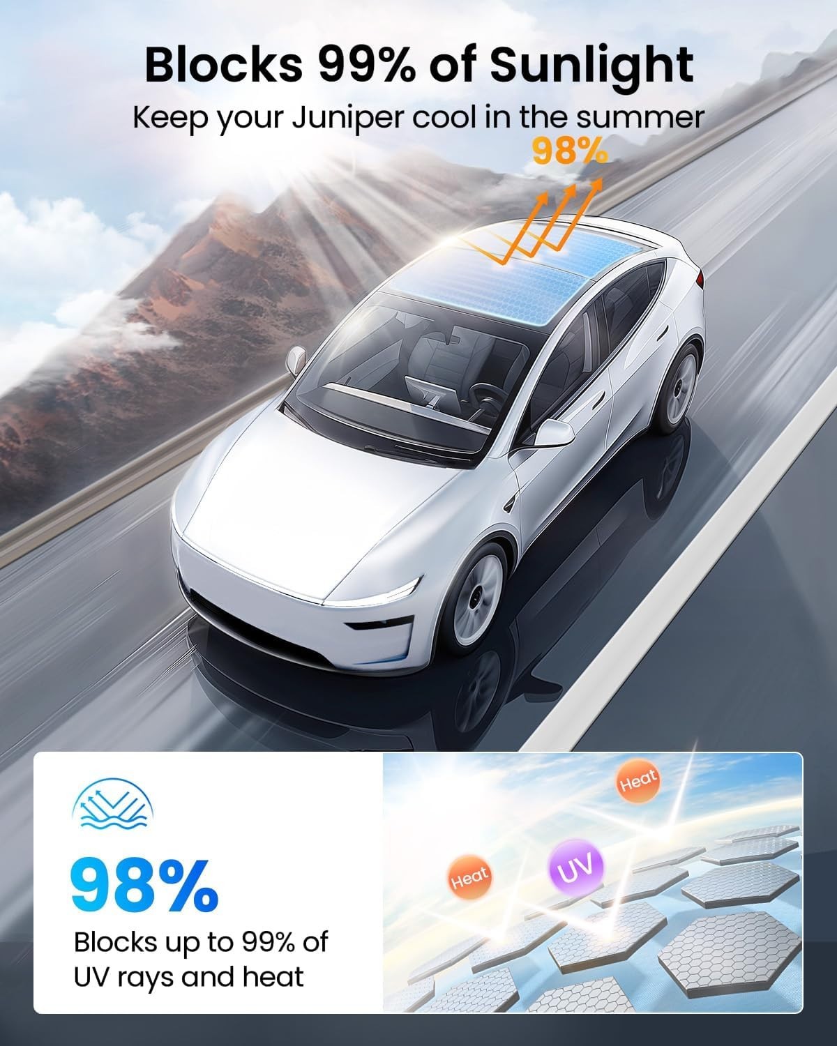REEVAA Upgraded Tesla Model Y New (Juniper) Sunshade Roof [No Gaps, No-Sagging]