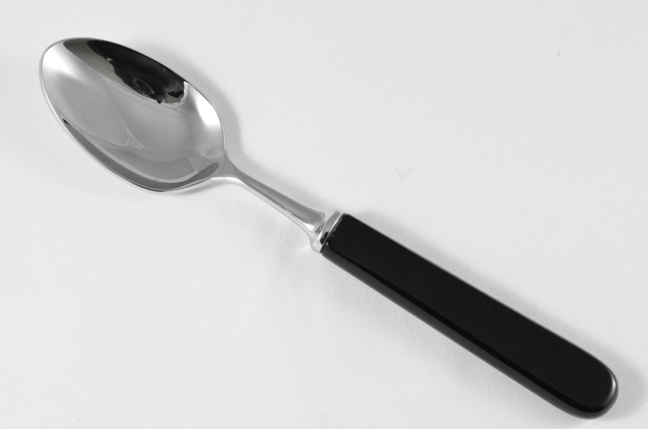 Brand New Genuine Black Handle Dessert Spoon Mirrored Finish Made In Sheffield