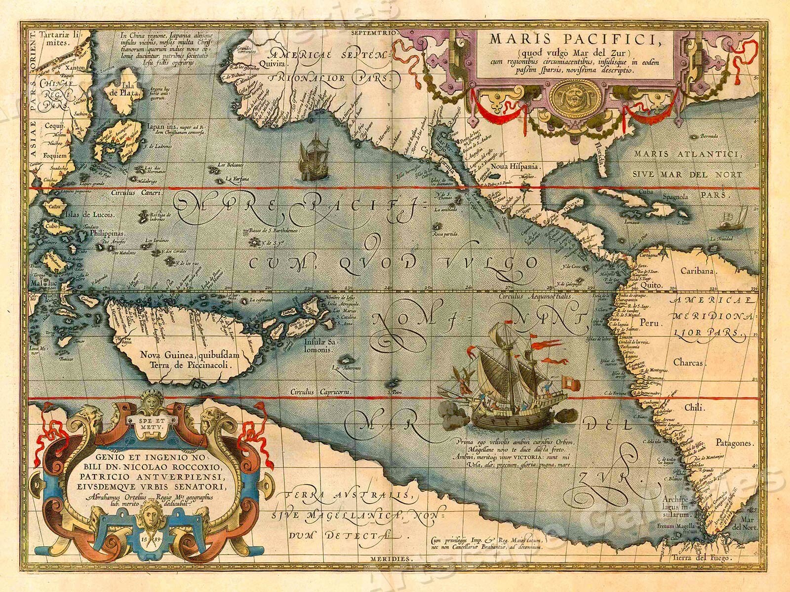 1589 Mars Pacifici Historic Vintage Style Unusual New World Wall Map – 18×24