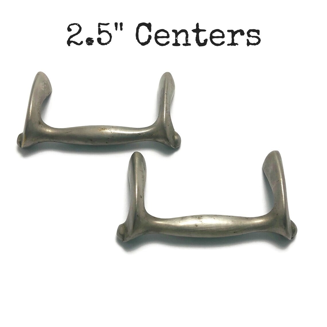 Pair of Vintage MCM Drawer Pulls 2.5″ Centers Tray Silver Furniture Handles Z1