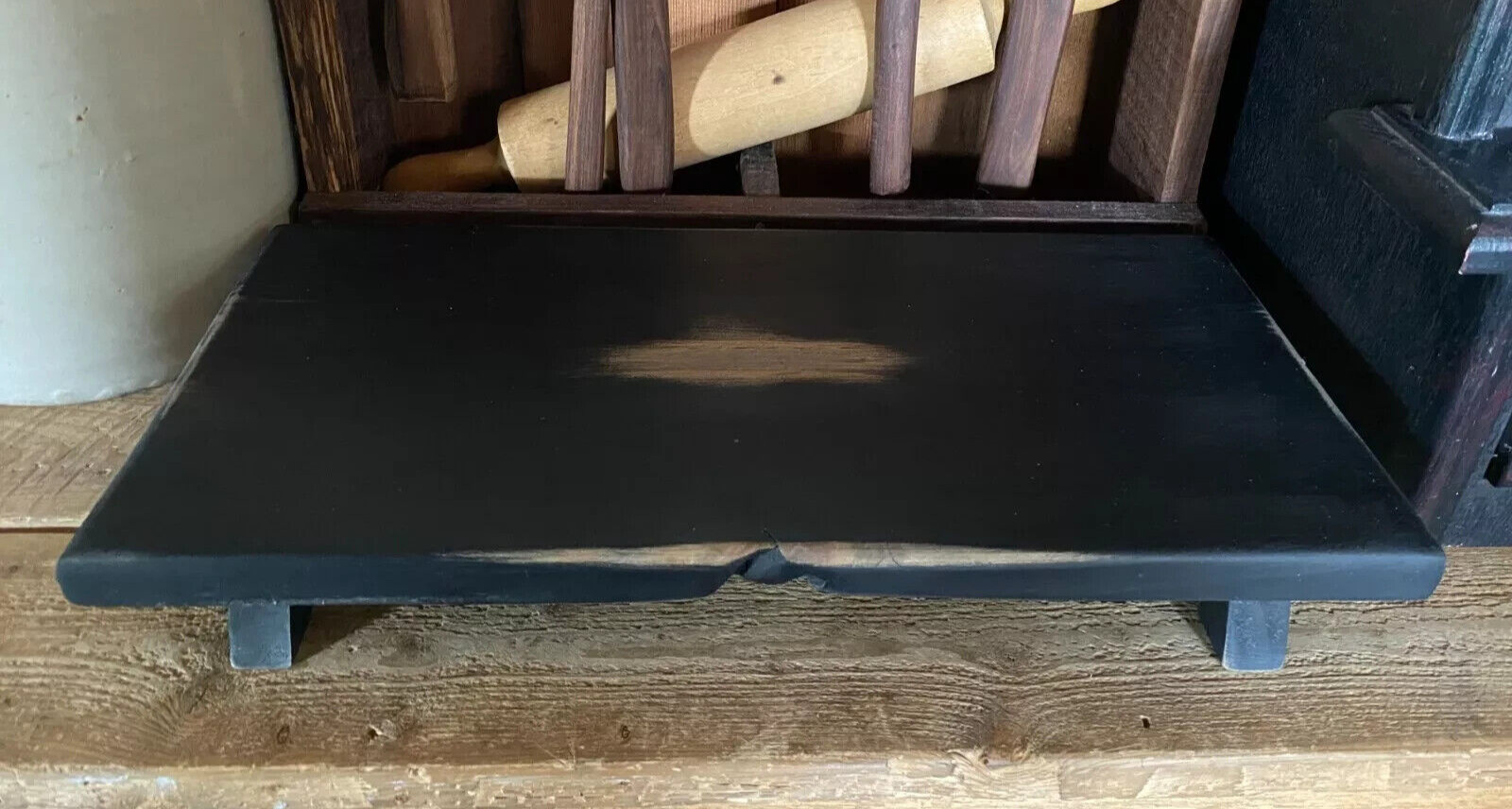Primitive Country Rustic Farmhouse Black Finish Wood Small Stool or Shelf