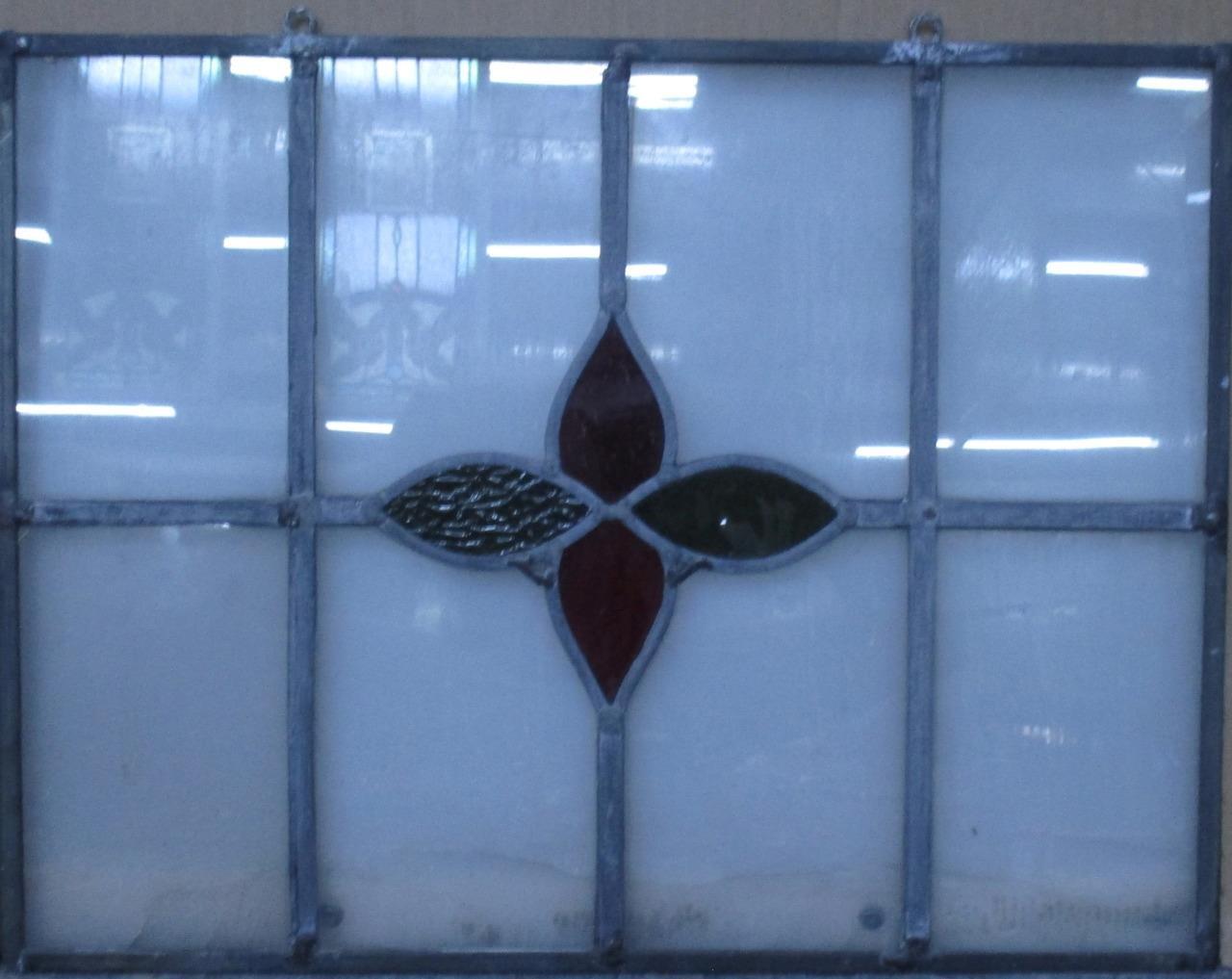 SIMPLE ABSTRACT LEADED STAINED GLASS WINDOW Unframed w Hooks 20 3/4″ x 15 3/4″