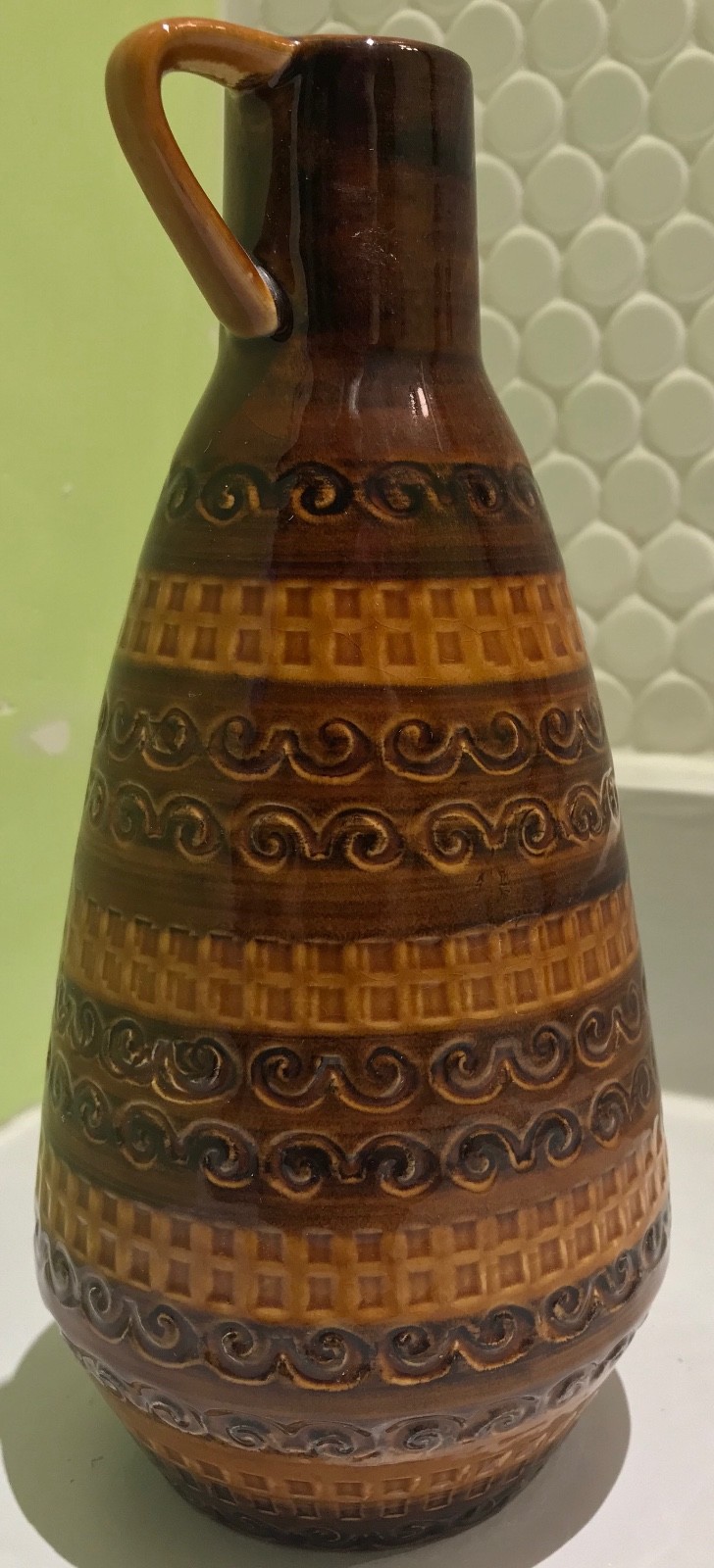 Vintage Ceramic Vase Pitcher w/ Handle Retro Germany Mid Century Modern 350-20