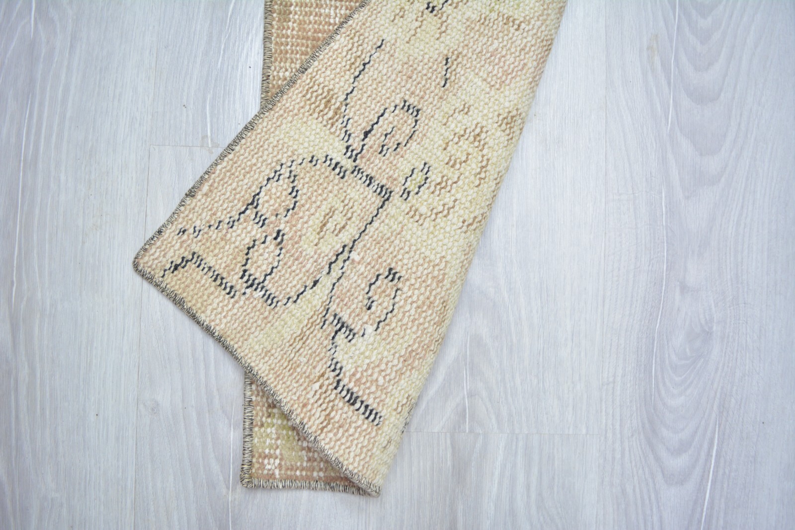 Beige Handmade Runner, 1.3×4.1ft, Small Antique Turkish Beige Entryway Runner,