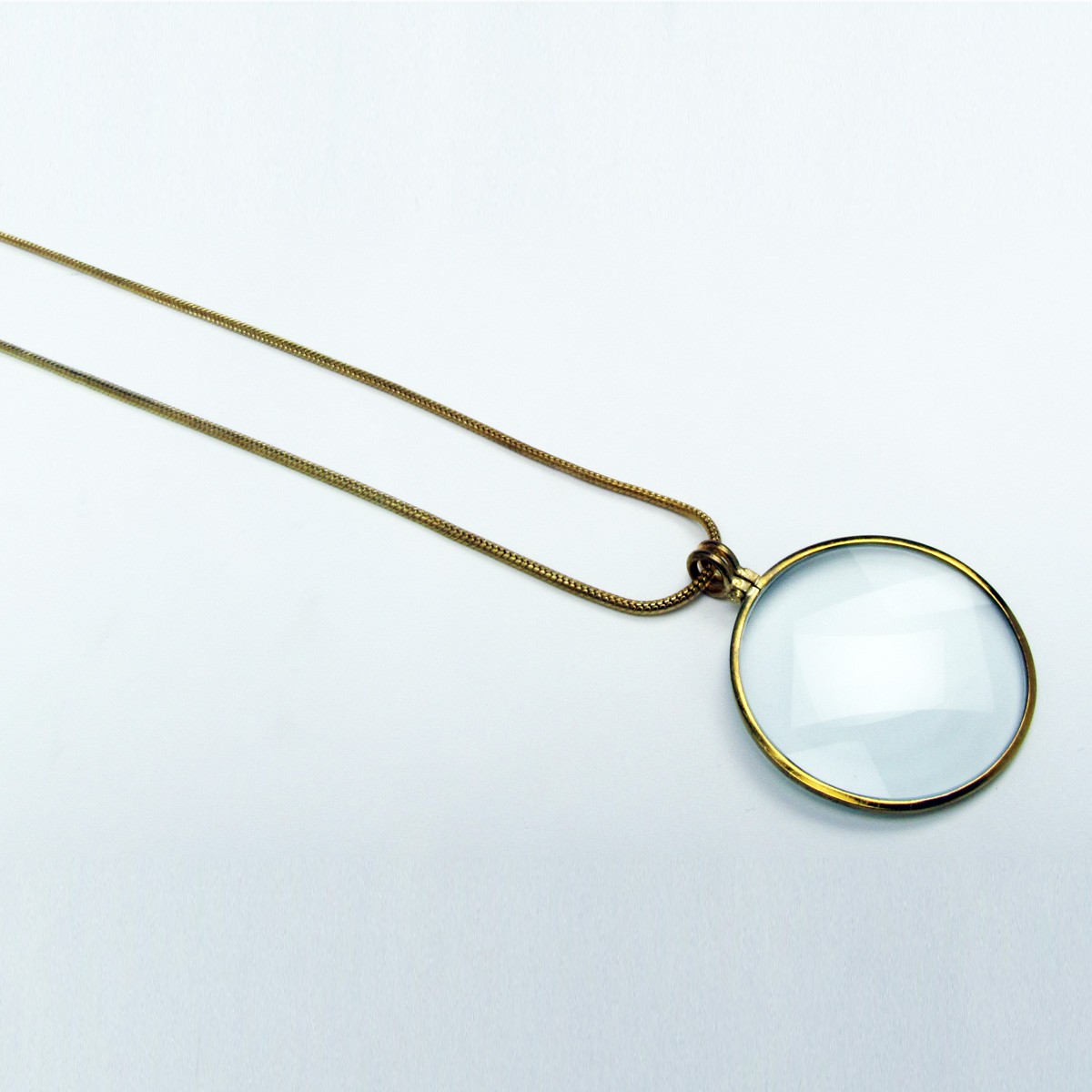 Antique/Vintage Style 36″ Brass Necklace&Glass Magnifying Lens Pendant Magnifier