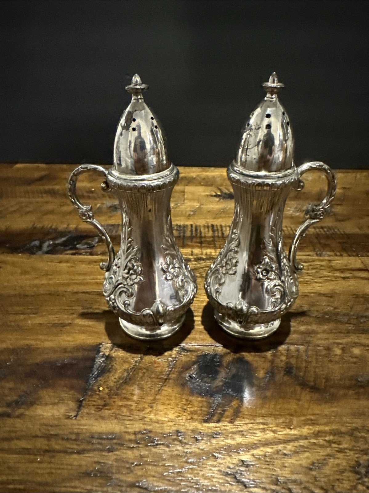 VNTG Victorian Style Silver Plate Salt and Pepper Shakers
