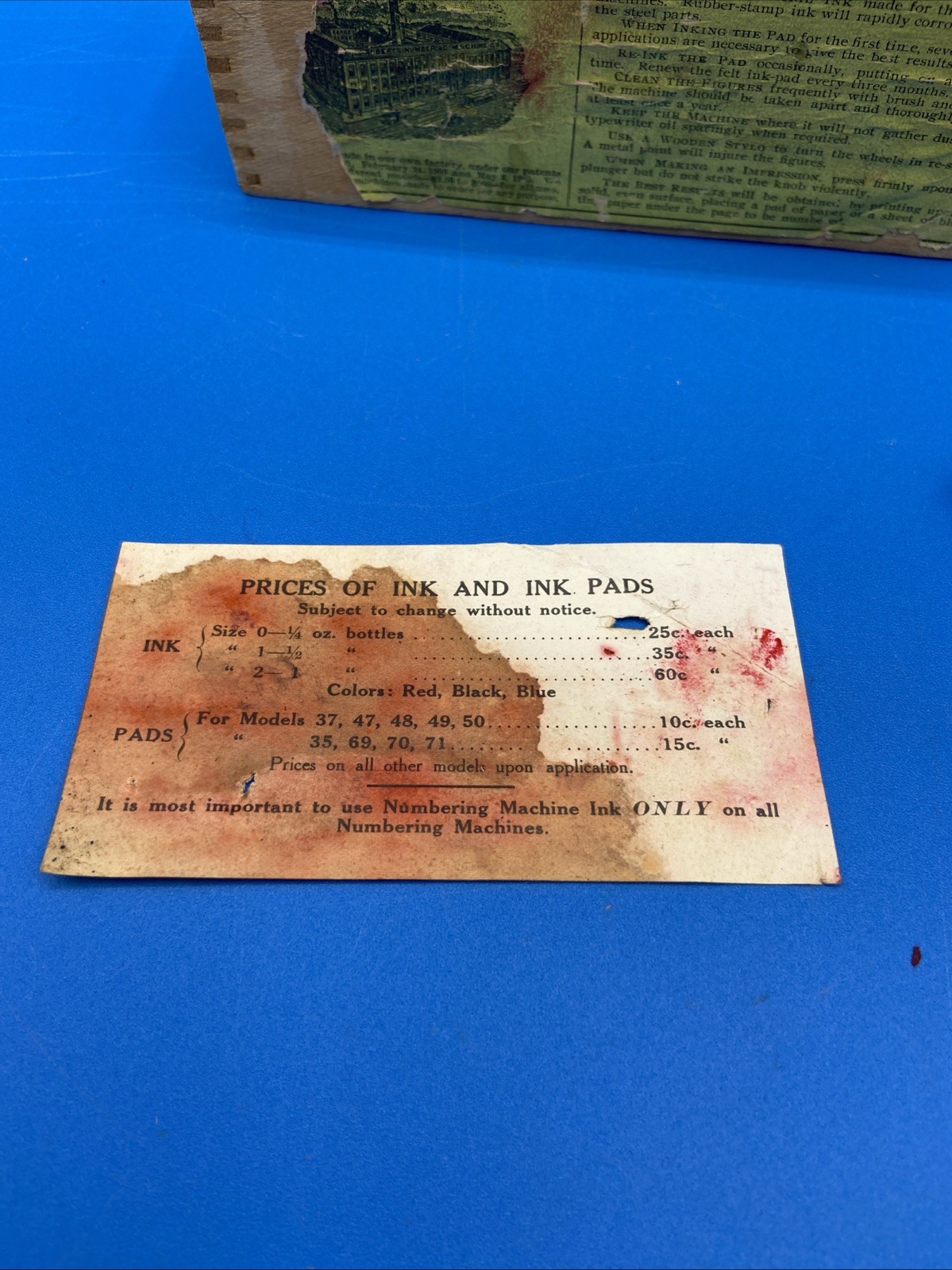 Bates NUMBERING MACHINE #49 wood Roberts box antique office business collectible