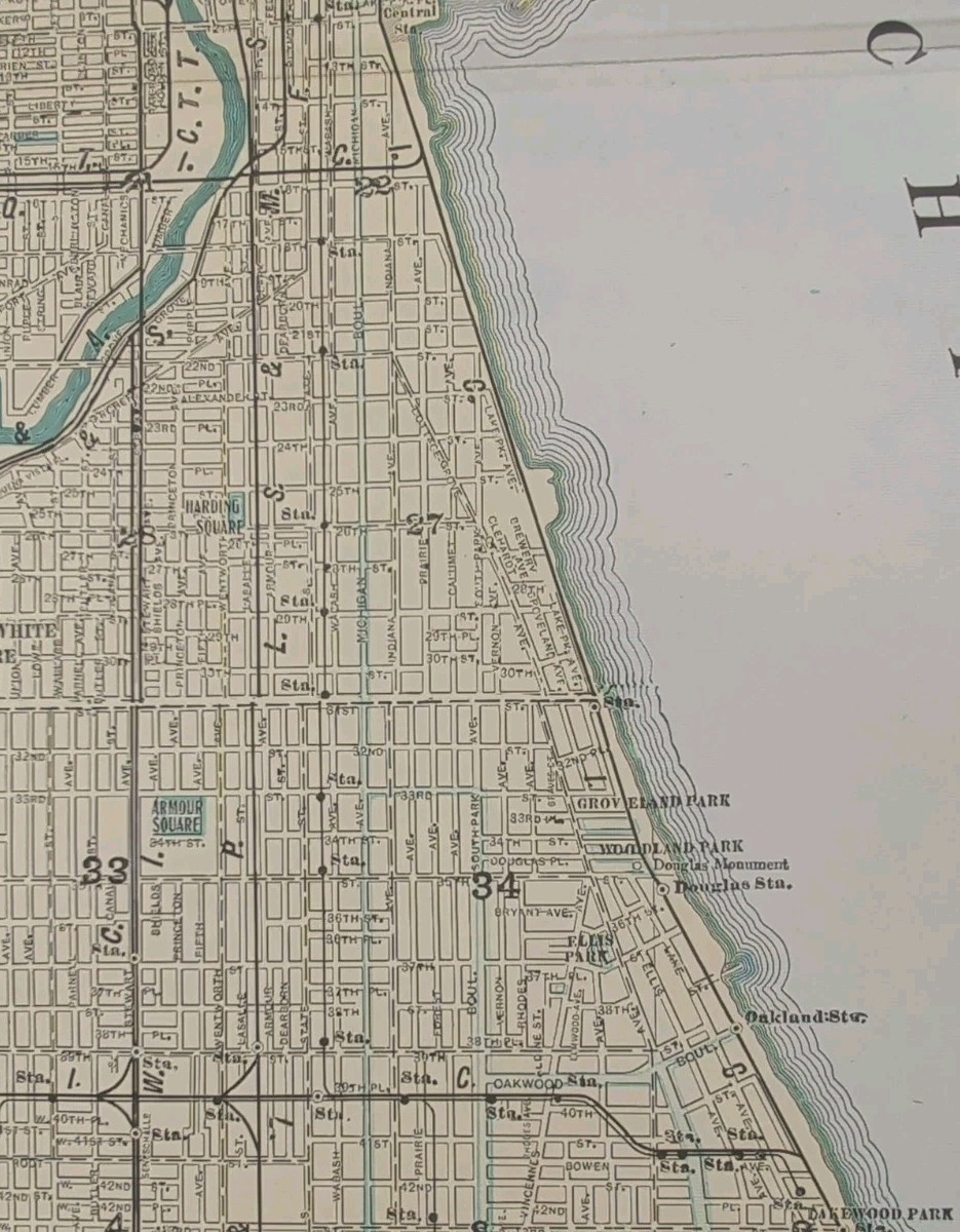Vintage 1911 CHICAGO ILLINOIS Map 15″x22″ Old Antique Original HYDE PARK PULLMAN