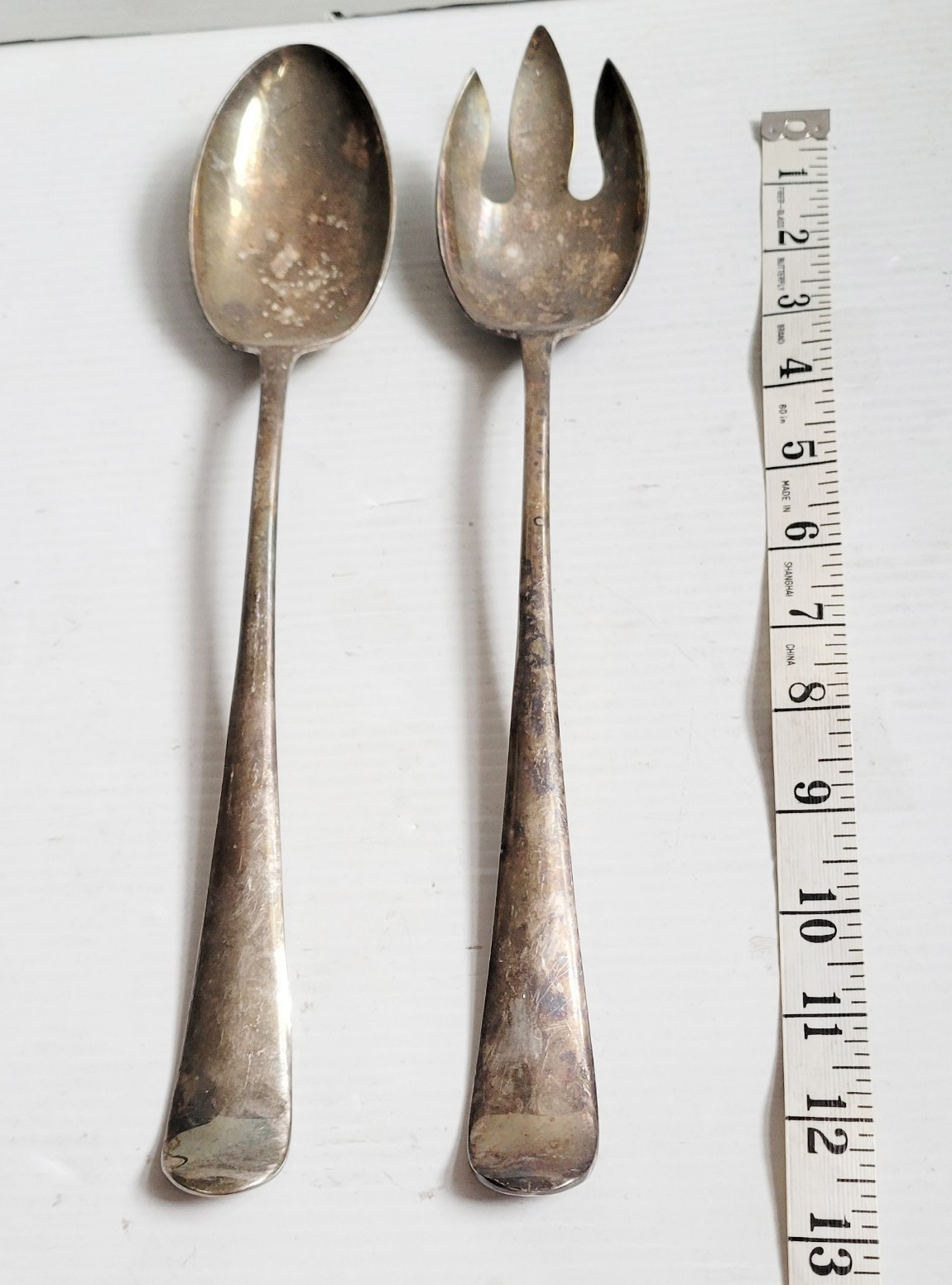Vtg Large Silver Plate 13″ Long Buffet Serving Spoon & Fork Set Lot, Gerity G-48