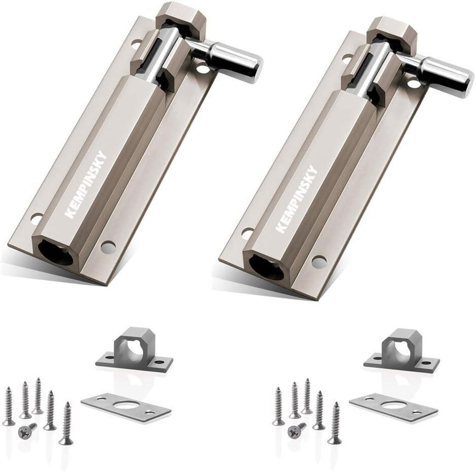 2PCS Door Security Slide Latch Lock Barrel Bolt with 2.95in, Nickel color