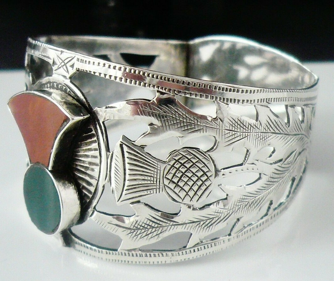 Sterling Silver Scottish Thistle Silver Napkin Ring Agate, W Johnson & Sons 1932