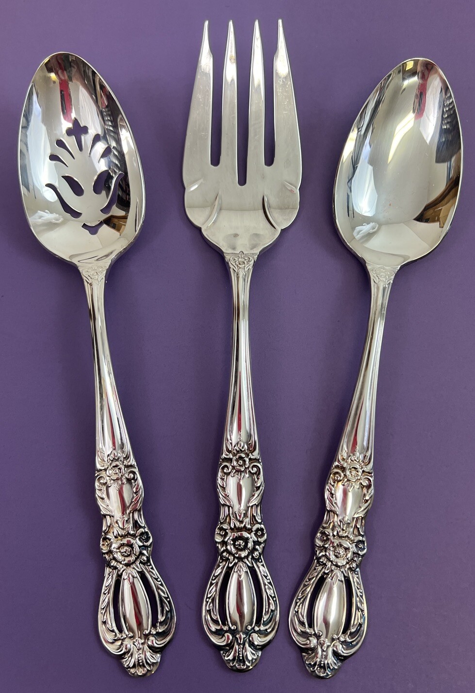 1847 Rogers Bros. IS Grand Heritage Silverplate 3 Pc. Serving Set Spoons Fork