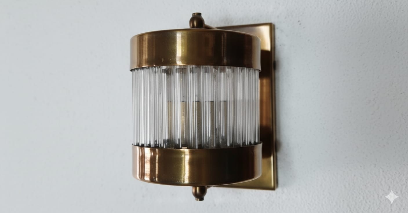 Antique Vintage Art Deco Brass & Glass Rod Ship Light Wall Sconces Lamp 1 Piece