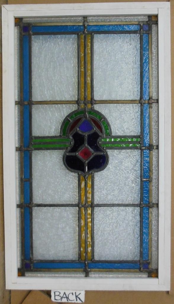 ABSTRACT LARGE OLD ENGLISH LEADED STAINED GLASS WINDOW 19.5″ X 33.25″