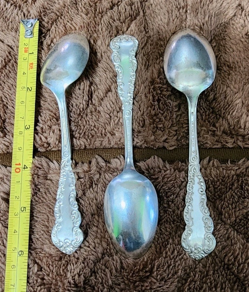 😎 LOT OF 3 ANTIQUE c1898! CORDOVA SILVERPLATED TEASPOONS/ TEA SPOONS 🍵