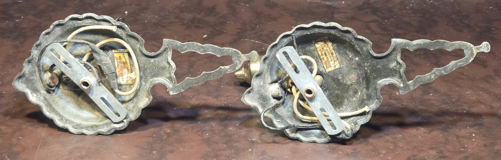 Pair Antique Wall Sconces 1920s Gothic Mission Arts & Crafts Hammered Metal