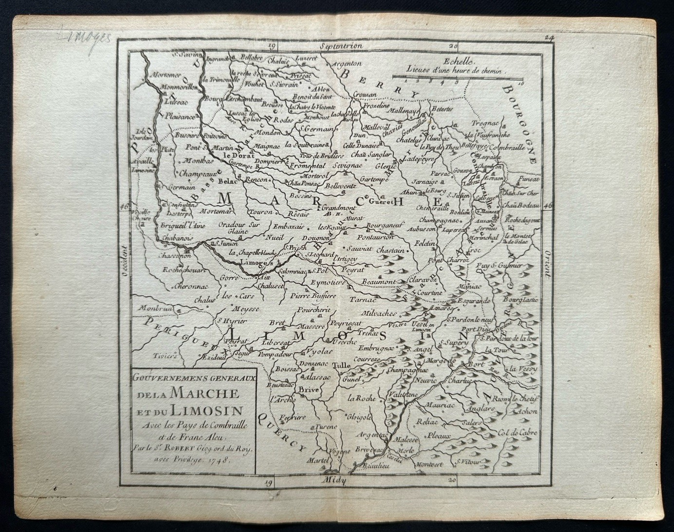 1748 Limousin Marche France Map Vaugondy Original Antique French Engraving Rare
