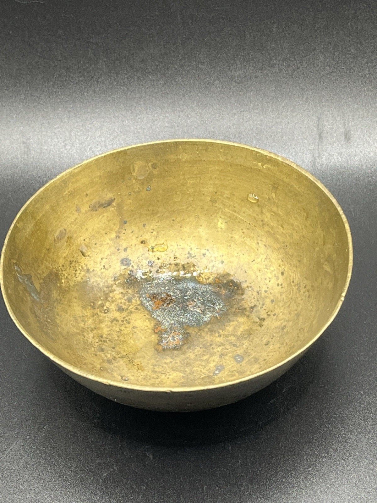 Antique Chinese Solid Brass Engraved Bowl 4.25″ w/ Patina – China Stamped Bottom