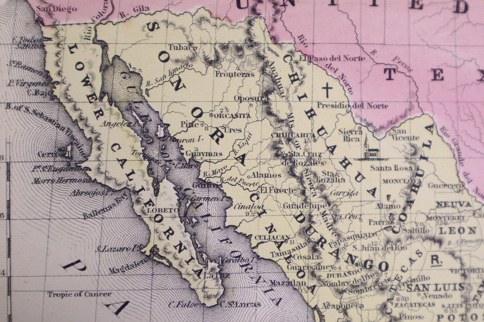 Rare Antique 1853 Map ~ Texas, Lower California, Mexico by Roswell Smith