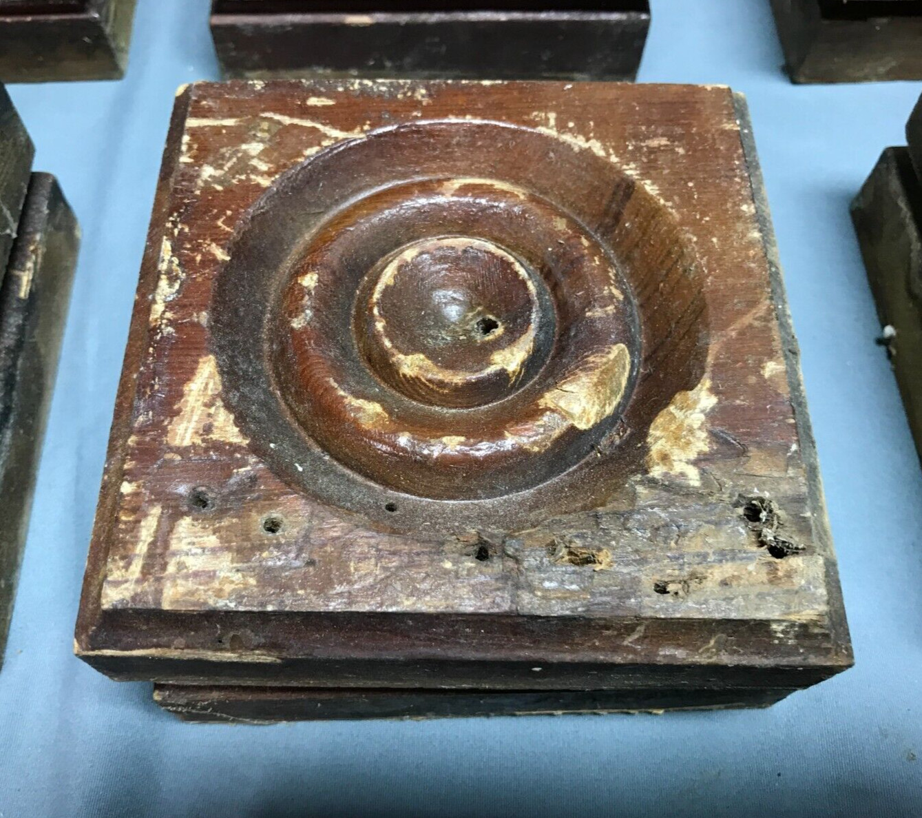 Pair 5″ Stained Bullseye Rosette Corner Blocks More Available Old VTG 73-24B