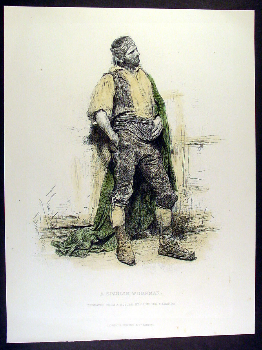 1879 James Virtue & J Jimenez Y Aranda Antique Print Artwork A Spanish Workman