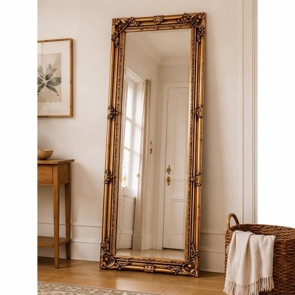 UK Antique Gold Tall Ornate Dressing Wall Mirror – 142cm x 47cm Luxury Design