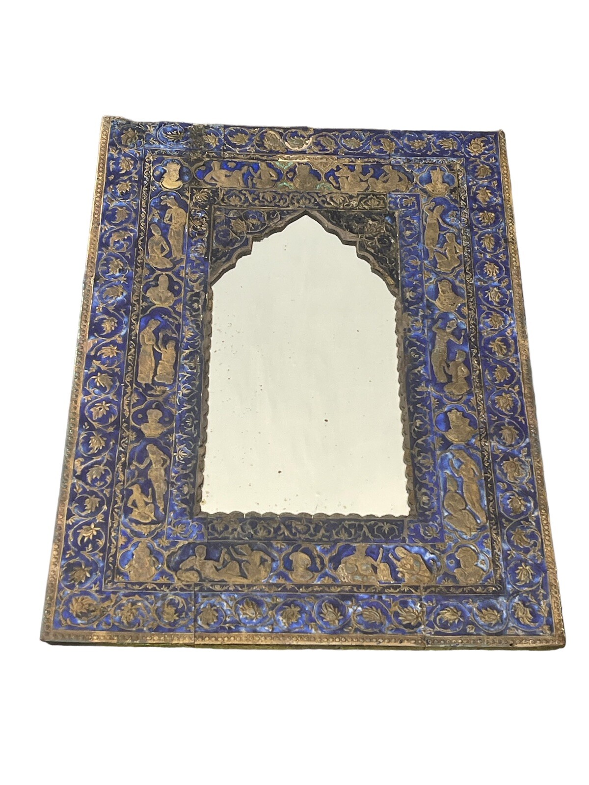 Old persian silver & emanel mirror hand mirror 43.5/32cm make up mirror