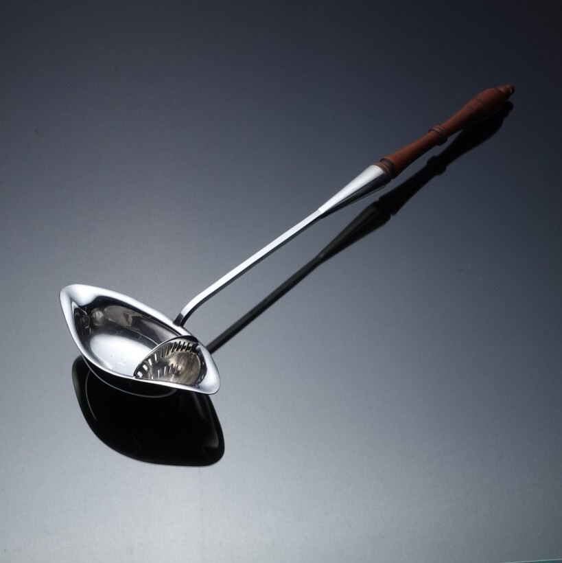 Antique Double Straining Brandy Ladle Wood & Silver Plate Barker Brothers Eng