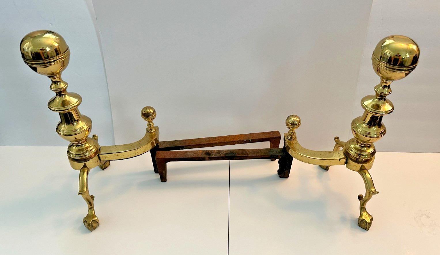 Brass Cast Iron 17″ Andiron Fire Dogs 15 Pounds The Harvin Company Baltimore