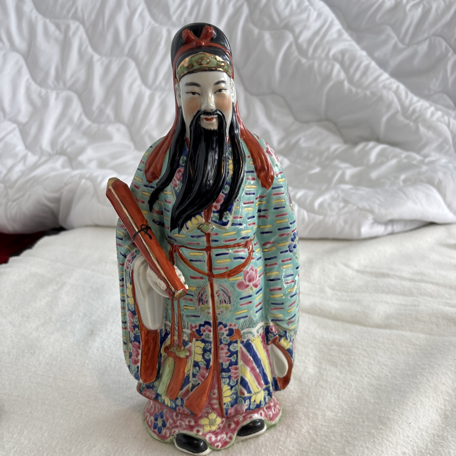 Antique chinese porcelain Fu figurine 13” Mid Century