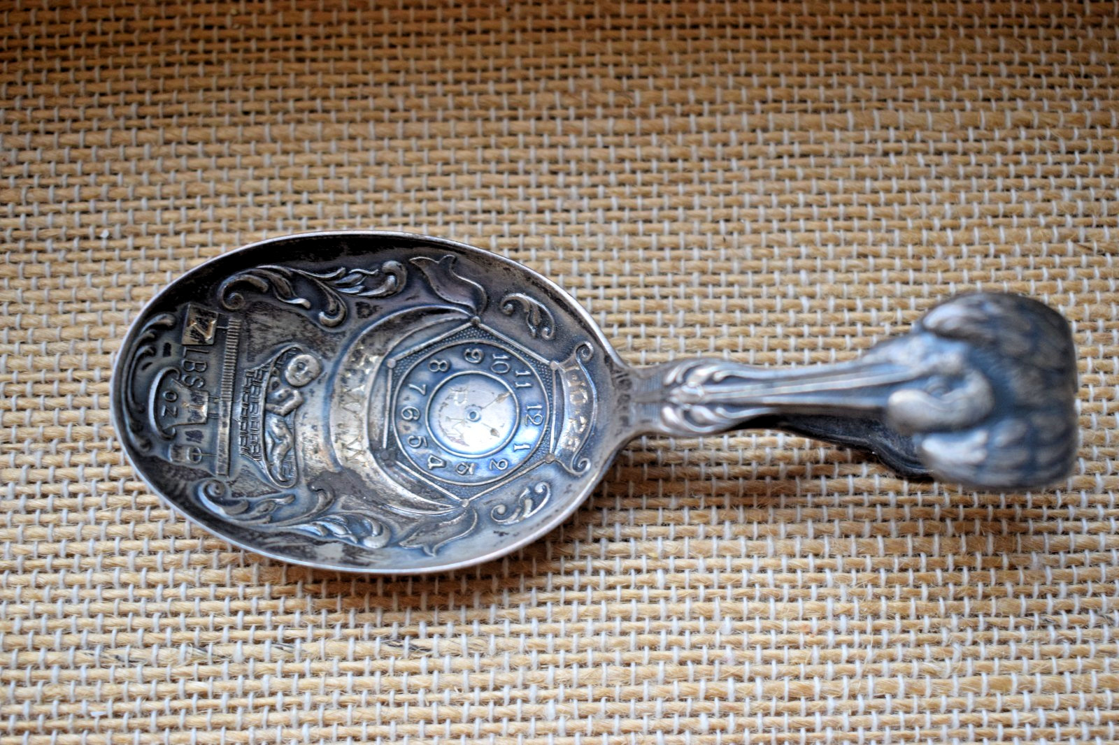 SSMC Sterling Commemorative Birth Date, Time Weight Stork Handle Baby Spoon