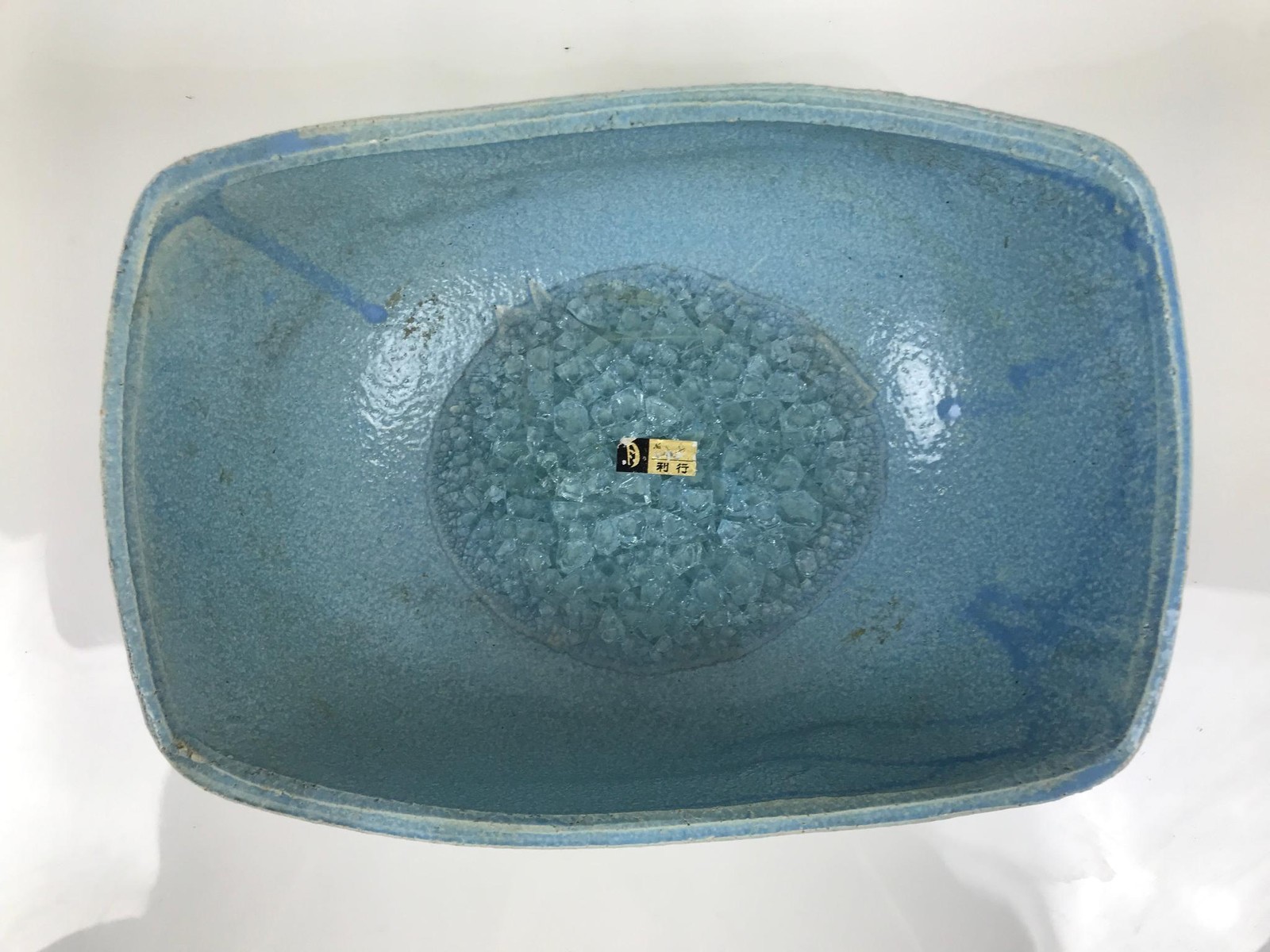 Japanese Ceramic Suiban Flower Vase Pottery Ikebana Accessory Light Blue Y561